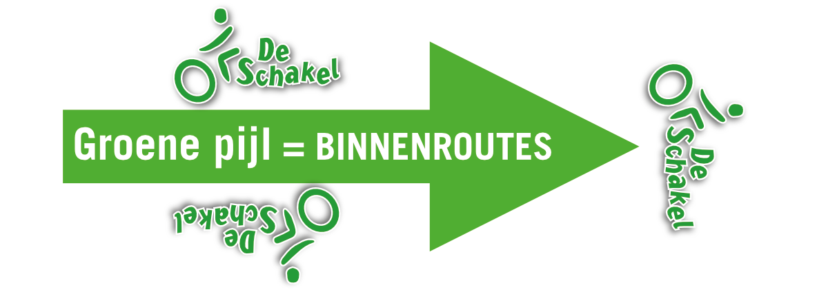 Groene pijl bewegwijzering voor binnenroutes